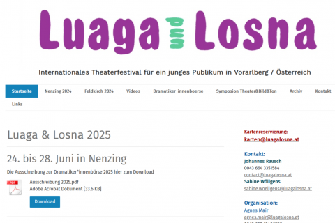 Ausschreibung zur Dramatiker*innenbörse 2025 Luaga & Losna, 37. Internationales Theaterfestival für ein junges Publikum vom 24. bis 28. Juni 2025 in Nenzing / Österreich